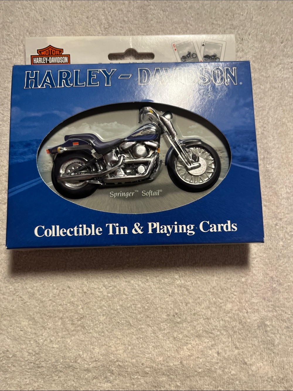 Harley-Davidson Blue and Silver Collectible Tin with Motorcycle